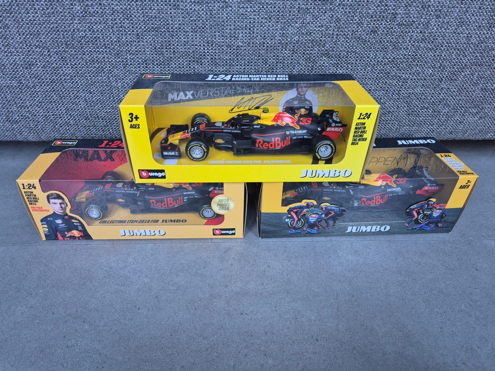 RB 14,15 en 16 Max Verstappen 1:24 schaalmodellen Jumbo, Ophalen of Verzenden, Nieuw, Auto, Bburago