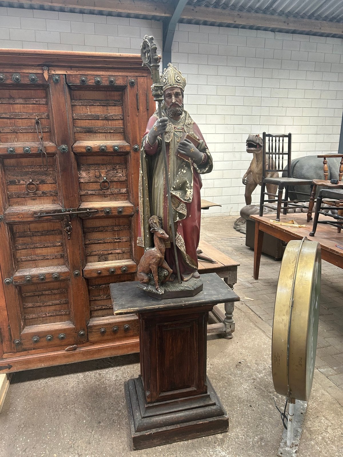 Prachtig beeld St. Hubertus met hert en staf, 130cm hoog, Antiek en Kunst, Ophalen