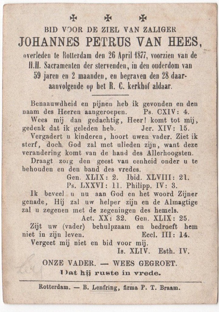 Johannes Petrus van Hees 1818 - 1877 Rotterdam, 59 jaar oud, Verzenden
