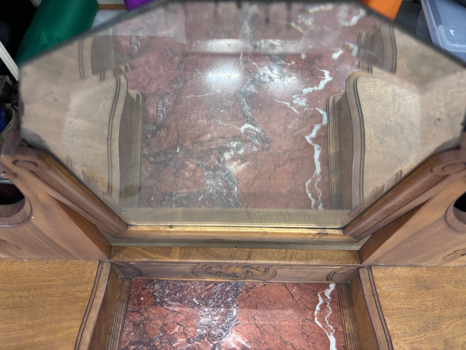 Antieke kaptafel met marmeren blad en spiegel, Ophalen