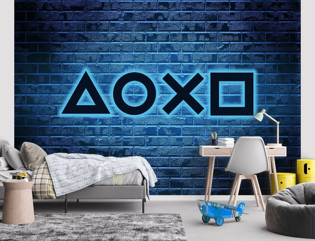 Fotobehang / Behang - Gamekamer - Game - Neon Playstation, Overige patronen, Meerkleurig, Info@fotobehangkoning.nl, Fotobehang