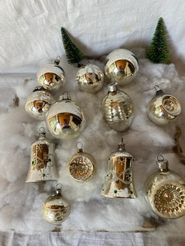 Vintage kerstballen glas zilver 9, Diversen, Kerst, Gebruikt, Onbekend, Ophalen of Verzenden, Onbekend