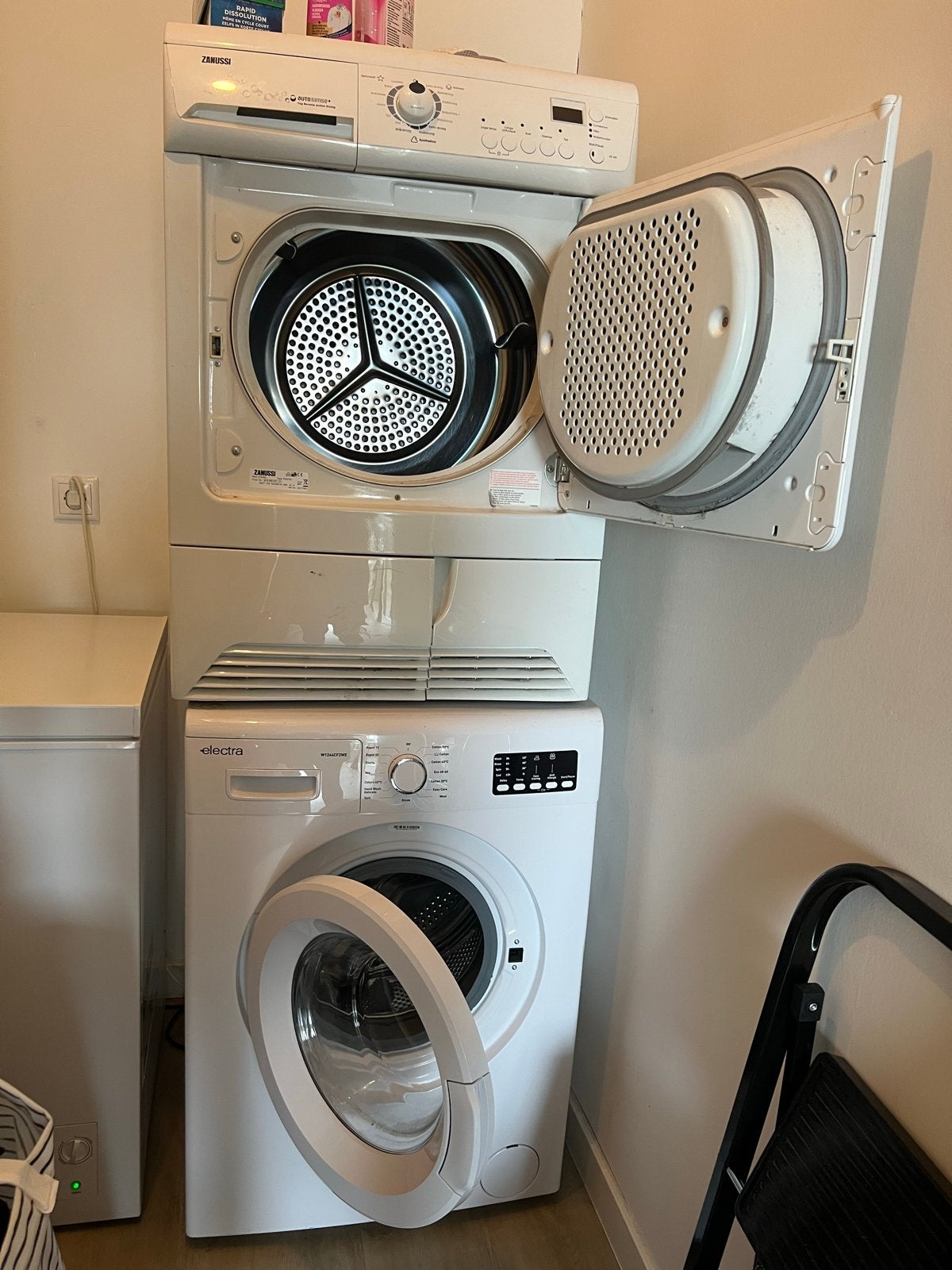 Zanussi wasdroger en Electra wasmachine set, Ophalen, Gebruikt, 85 tot 90 cm