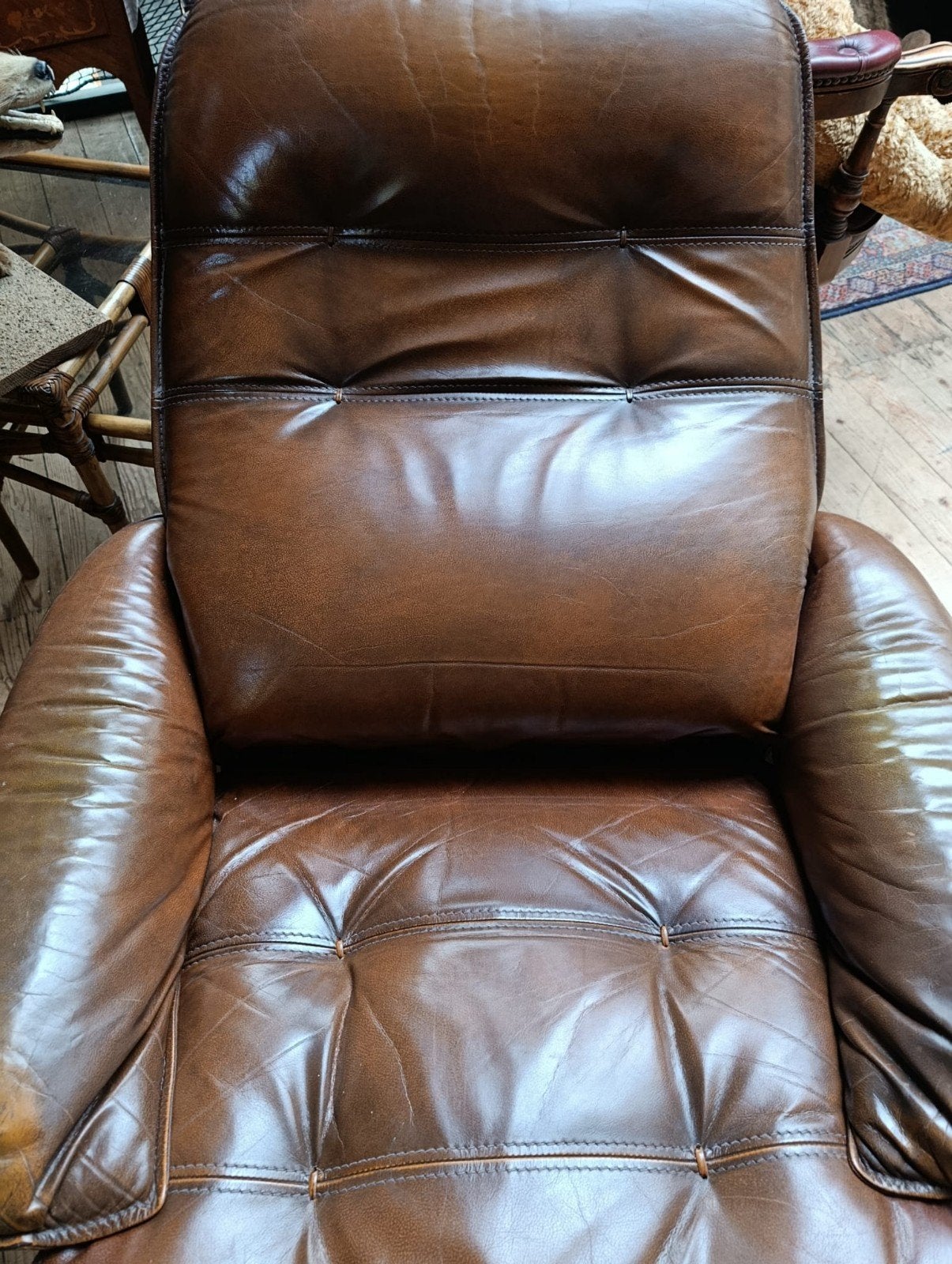Vintage leren draaifauteuil, Ophalen, Gebruikt, Minder dan 75 cm, Leer