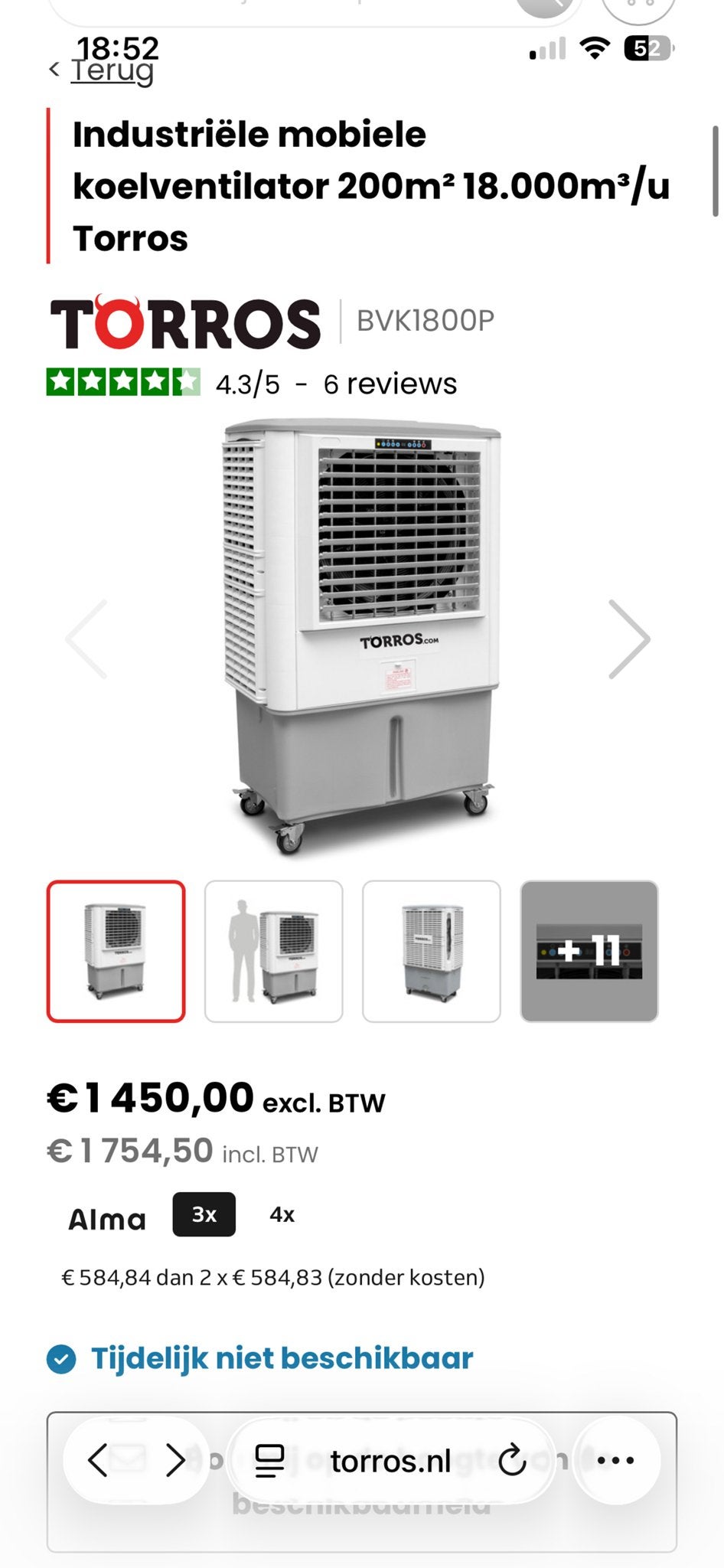 Torros Industriële Mobiele Koelventilator 200m² 18.000m³/u, Witgoed en Apparatuur, Airco's, Ophalen, Ventileren, Zo goed als nieuw