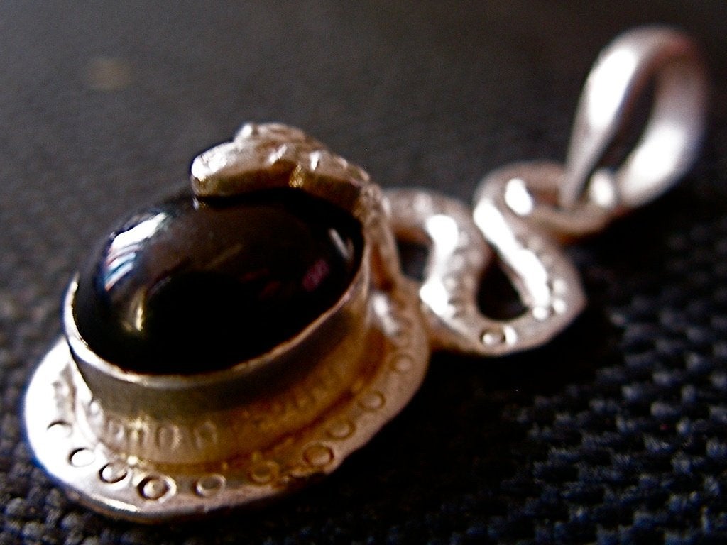 Zilveren 925 zilver kettinghanger gekrulde slang obsidiaan, Sieraden, Tassen en Uiterlijk, Kettinghangers, Verzenden, Zwart, Nieuw
