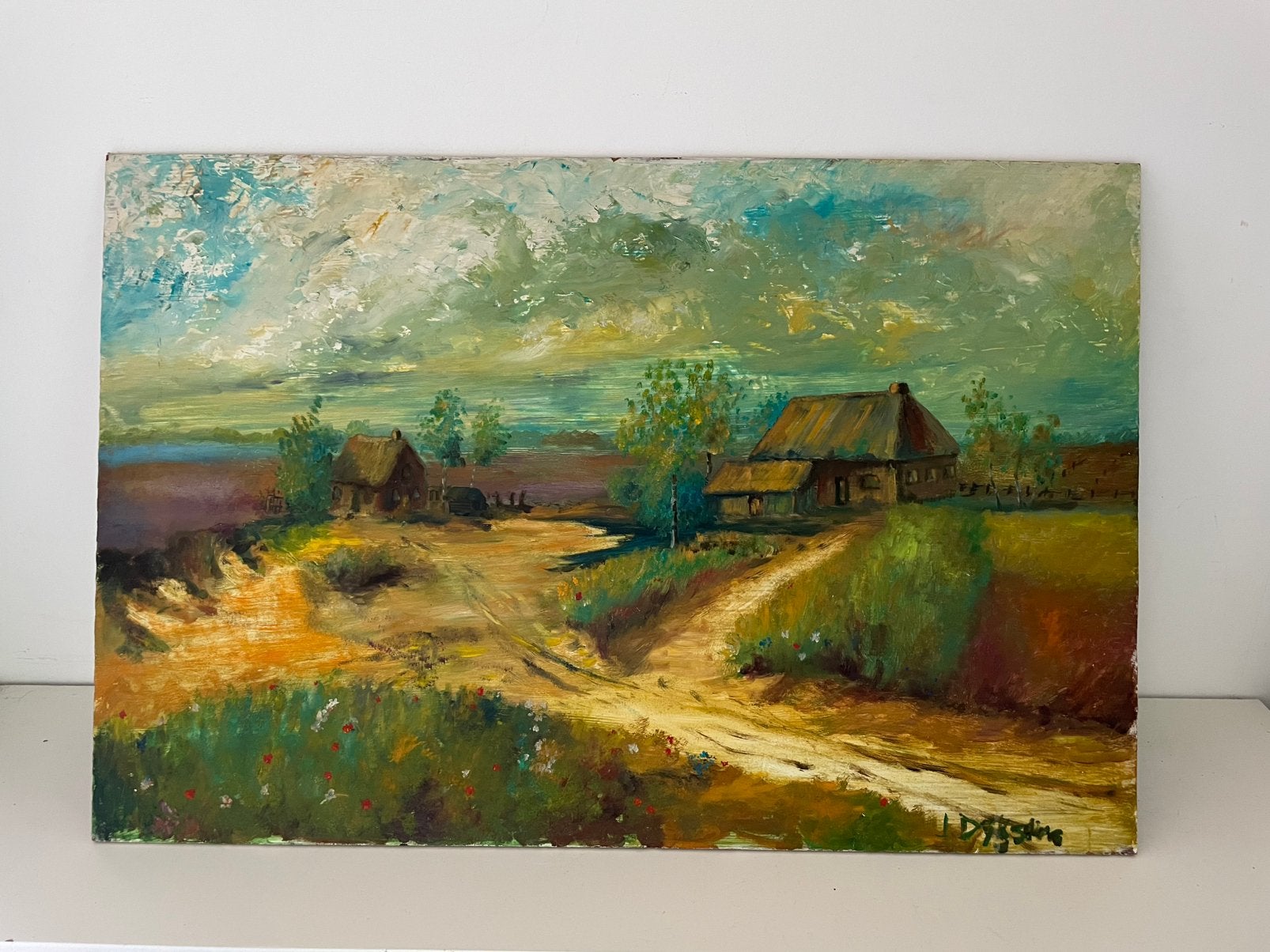 Mid-Century olieverfschilderij • Weids heidelandschap, Paneel, Impressionistisch, Ophalen of Verzenden, Gesigneerd