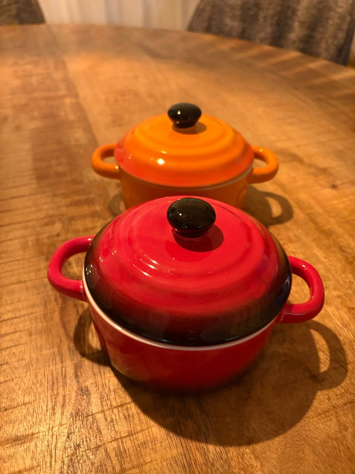 mini-pannetjes - rood en oranje, Ophalen, Met deksel, Overige typen, Zo goed als nieuw