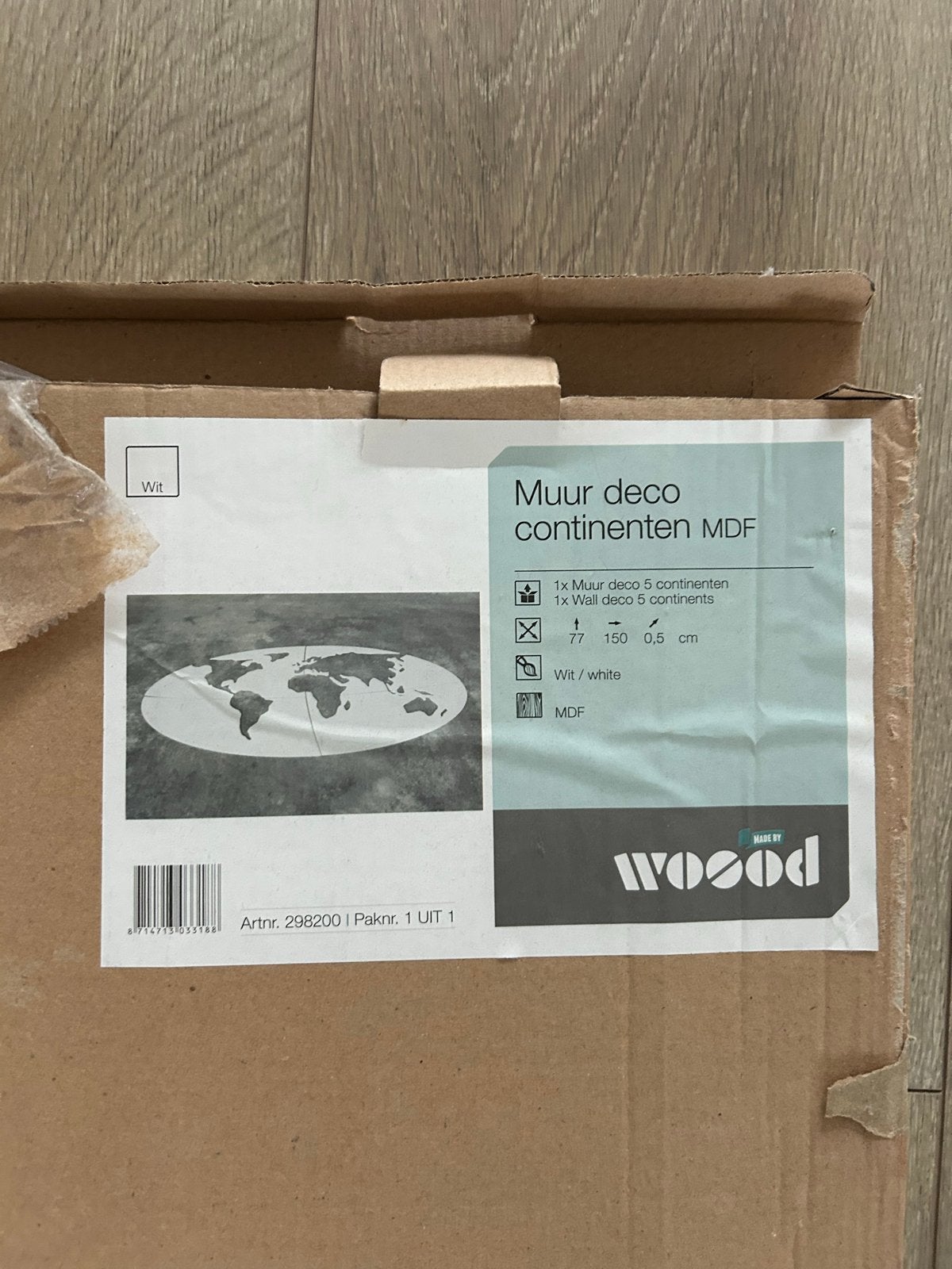 Woood Muurdecoratie Continenten MDF Wit, Hout, Ophalen of Verzenden, Wit, Modern