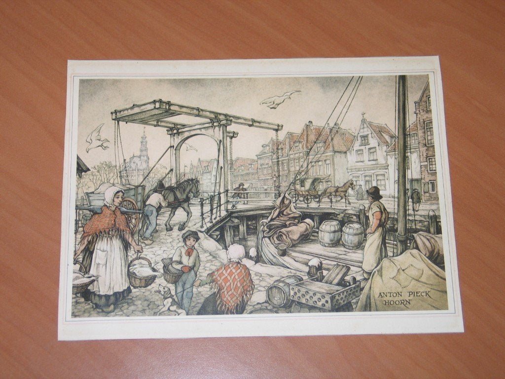 Prent Anton Pieck Hoorn in lijst, Ophalen of Verzenden, 1980 tot heden, Gebruikt, Overige onderwerpen