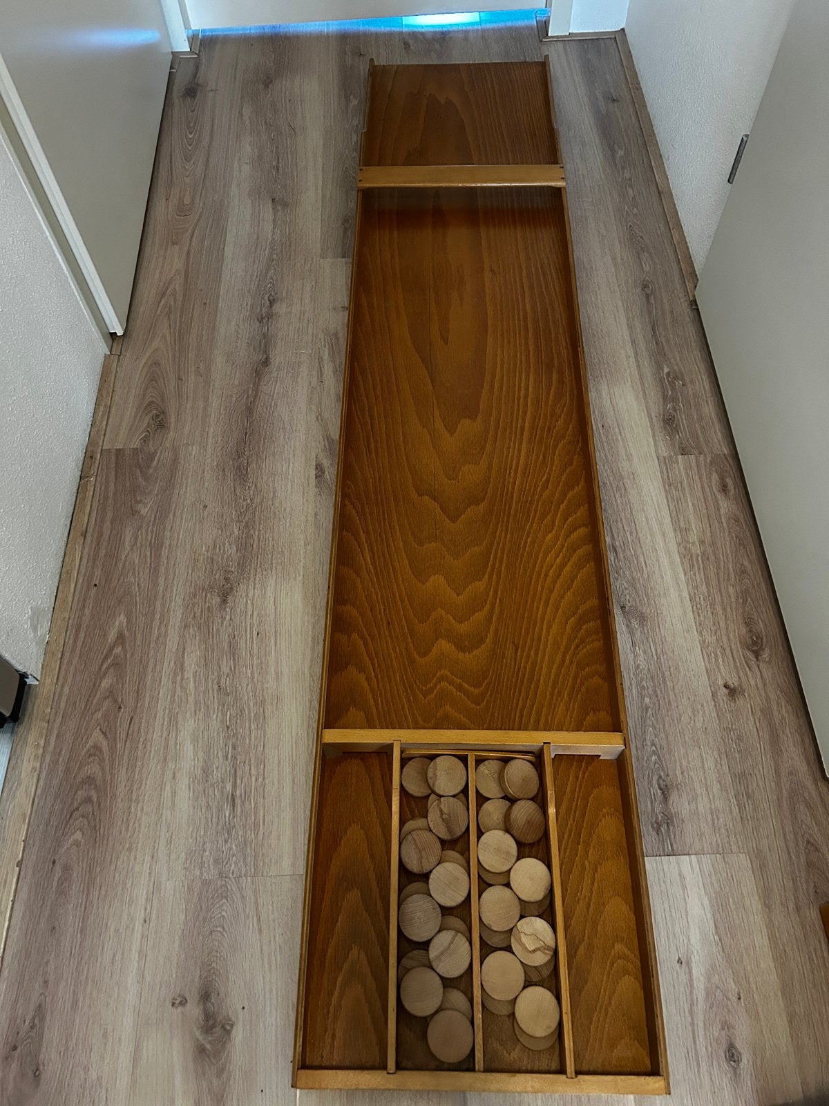 Mooi houten sjoelbord met sjoelschijven, Een of twee spelers, Ophalen of Verzenden, Gebruikt