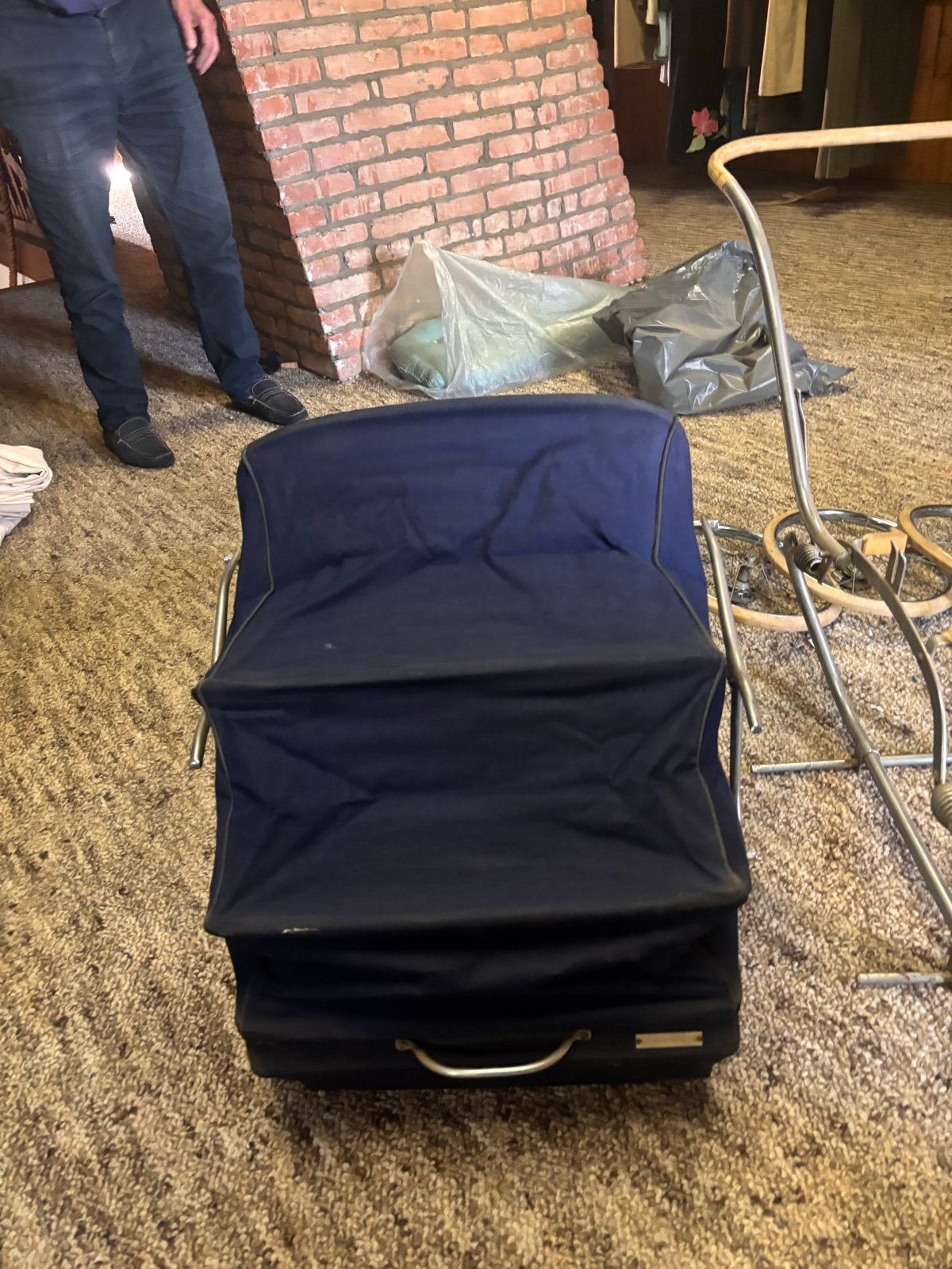 Vintage kinderwagen met reiswieg - Blauw, Gebruikt, Met reiswieg, Ophalen, Kinderwagen