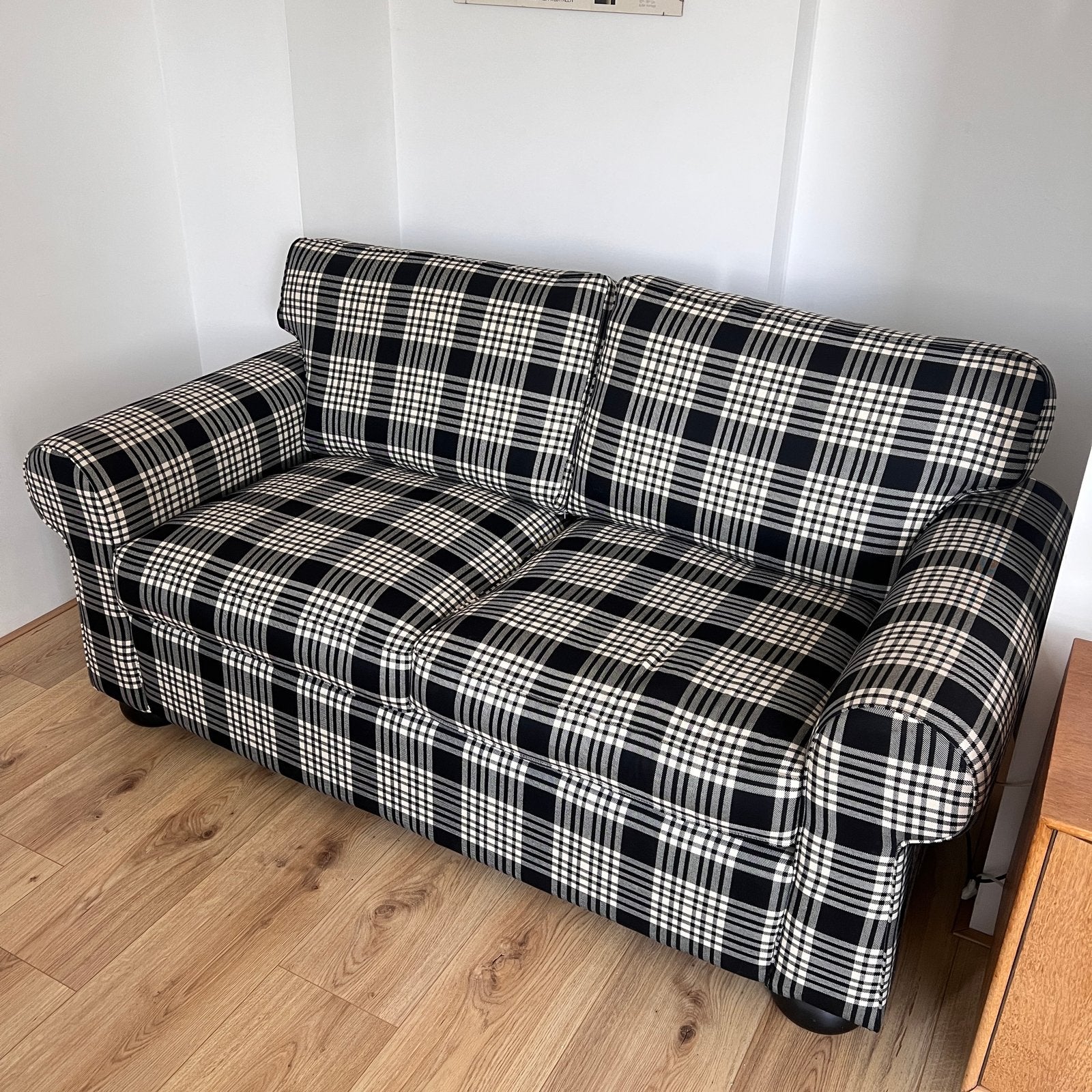 Comfortabele 2-zits bank met Schotse ruit - Made in Holland, Ophalen, 150 tot 200 cm, Tweepersoons, 75 tot 100 cm