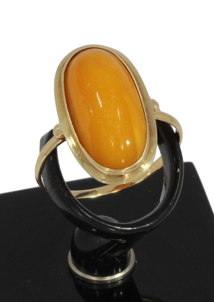 Amber 14k gouden vintage dames ring handgemaakt retro, 18 tot 19, Voordeelsieraden, Ophalen of Verzenden, Zo goed als nieuw