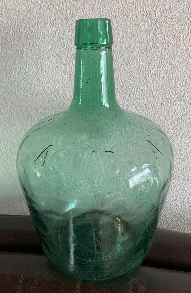 Grote vaas, fles, kruik groen glas Aguadosa; 37 cm hoog, Ophalen of Verzenden, Zo goed als nieuw, Groen, Glas
