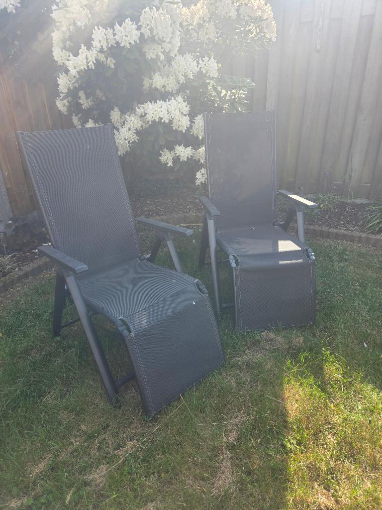 Verstelbare Tuinstoelen met kussens x2, Tuin en Terras, Tuinstoelen, Ophalen, Zo goed als nieuw, Metaal, Verstelbaar