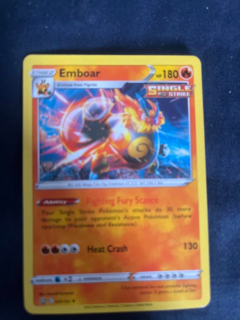 Pokémon Kaart Emboar (Single Strike) - HP 180, Ophalen of Verzenden, Zo goed als nieuw, Losse kaart
