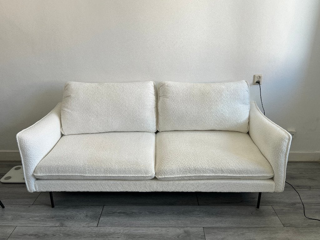 3-zitsbank bouclé wit, Gebruikt, 150 tot 200 cm, Driepersoons, 75 tot 100 cm