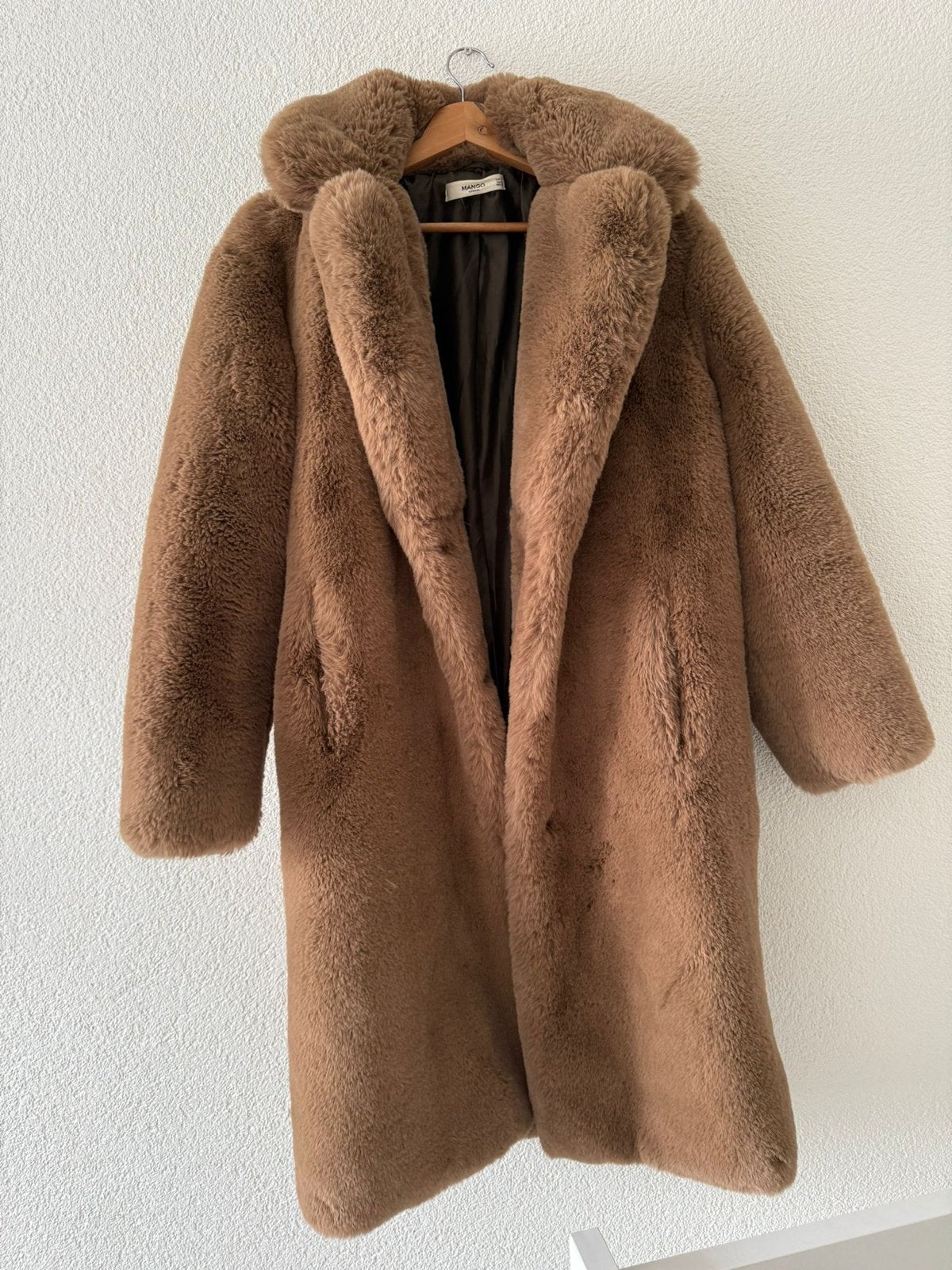 Lange teddy jas van Mango - Bruin M, Ophalen of Verzenden, Gedragen, Maat 38/40 (M), Bruin