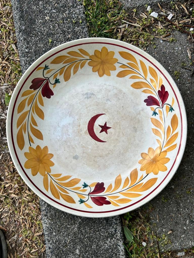 Grote Zeldzame Antieke Boerenbont Rijstschaal Decor 028 Geel, Ophalen of Verzenden