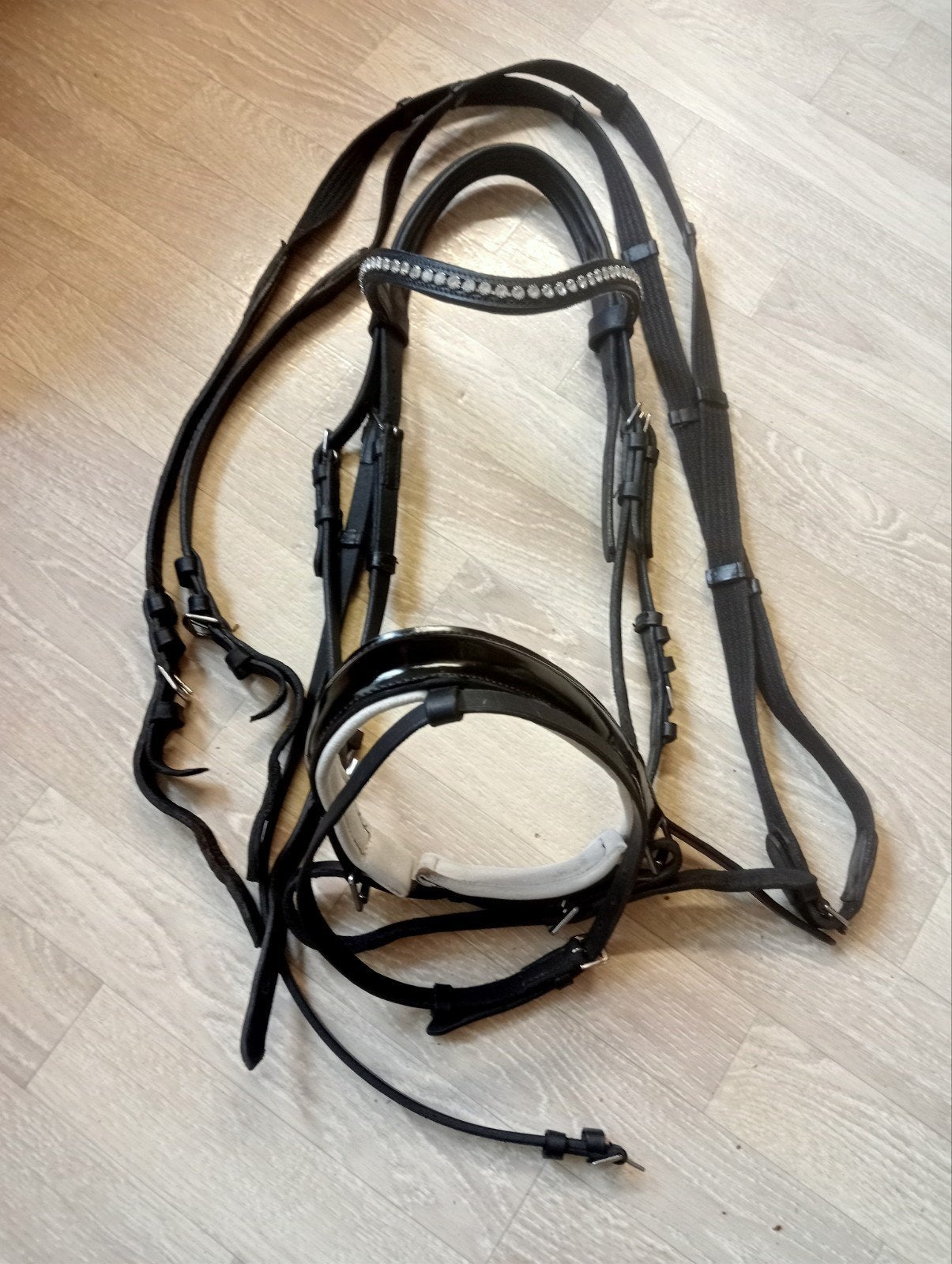 Zeer mooi zwart hoofdstel strass en lak neusriem mt cob, Ophalen of Verzenden, Zwart, Hoofdstel, Cob