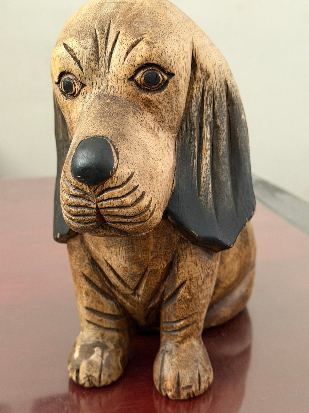 Vintage Houten beeld van Basset hond 23cm, Ophalen of Verzenden, Gebruikt, Dier