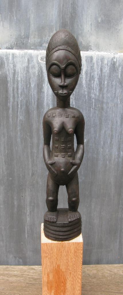 BEELD BAULE-VOLK VROUW OP SOKKEL IVOORKUST AFRIKA, Antiek en Kunst, Ophalen of Verzenden