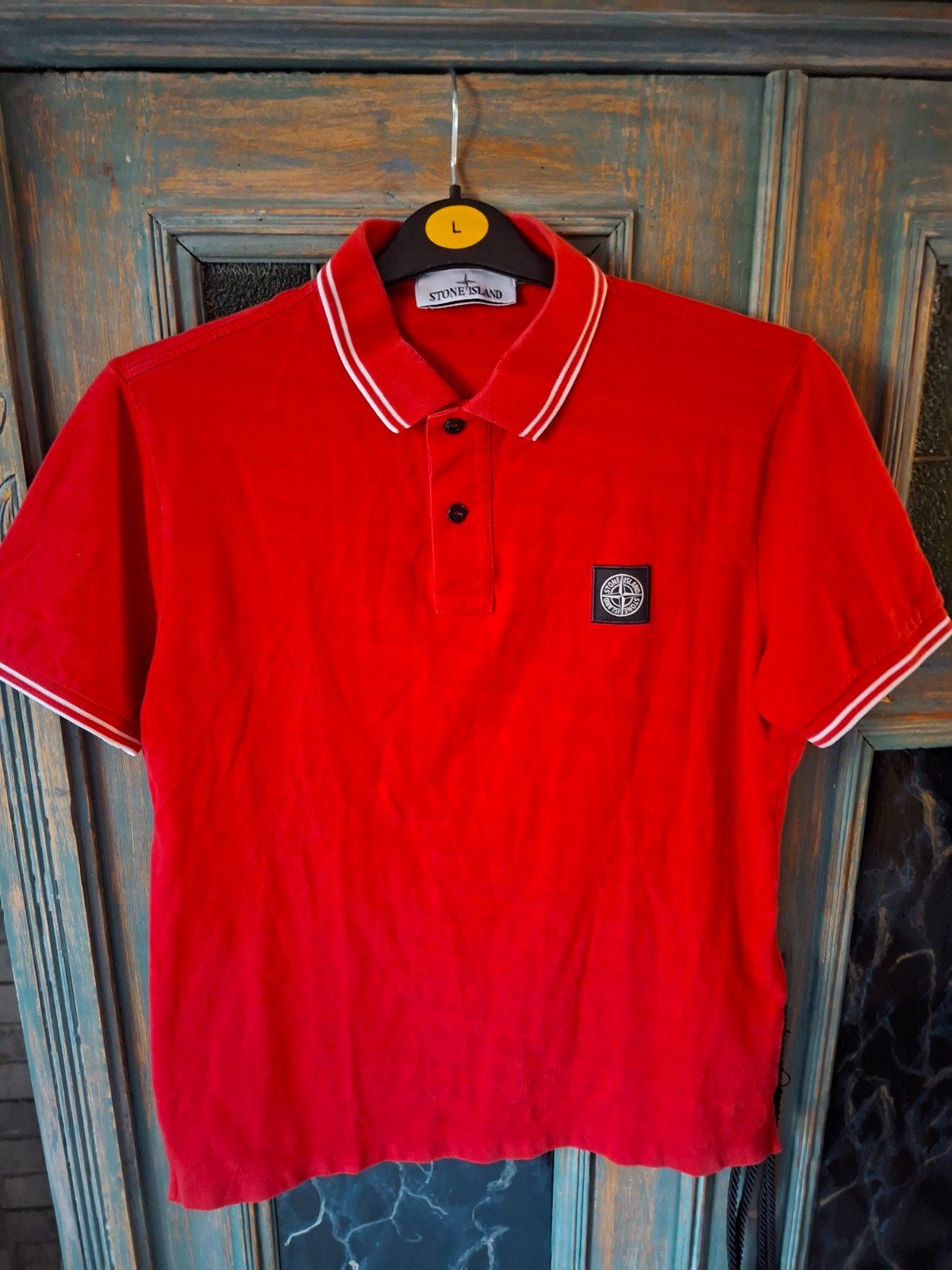 Stone Island Polo Shirt Rood Maat L Slim Fit, Maat 52/54 (L), Ophalen of Verzenden, Stone Island, Gedragen