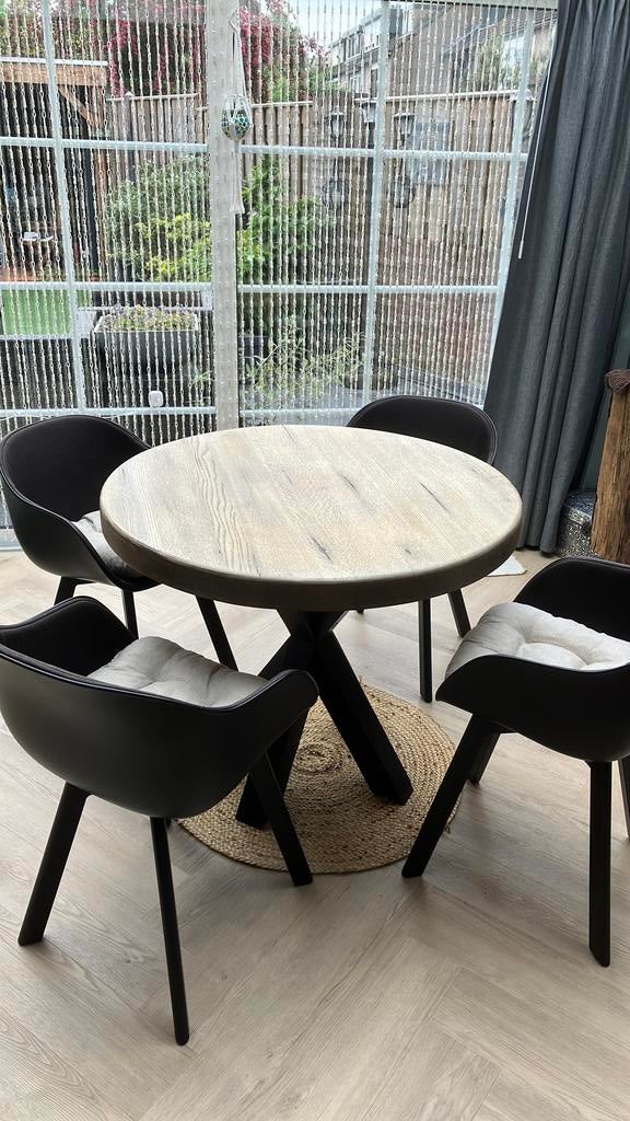 Eethoek met 4 stoelen, Ophalen of Verzenden, Zo goed als nieuw, Rond, 100 tot 150 cm