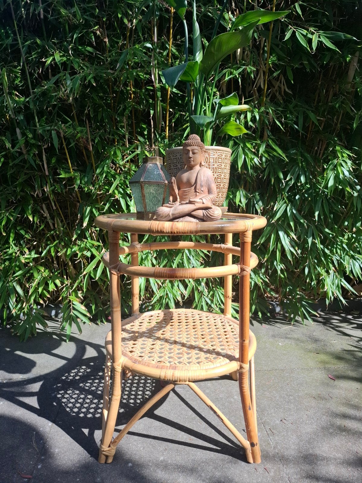 Rotan tafeltje met glasplaat, Ophalen of Verzenden, Zo goed als nieuw, Rechthoekig, Minder dan 55 cm