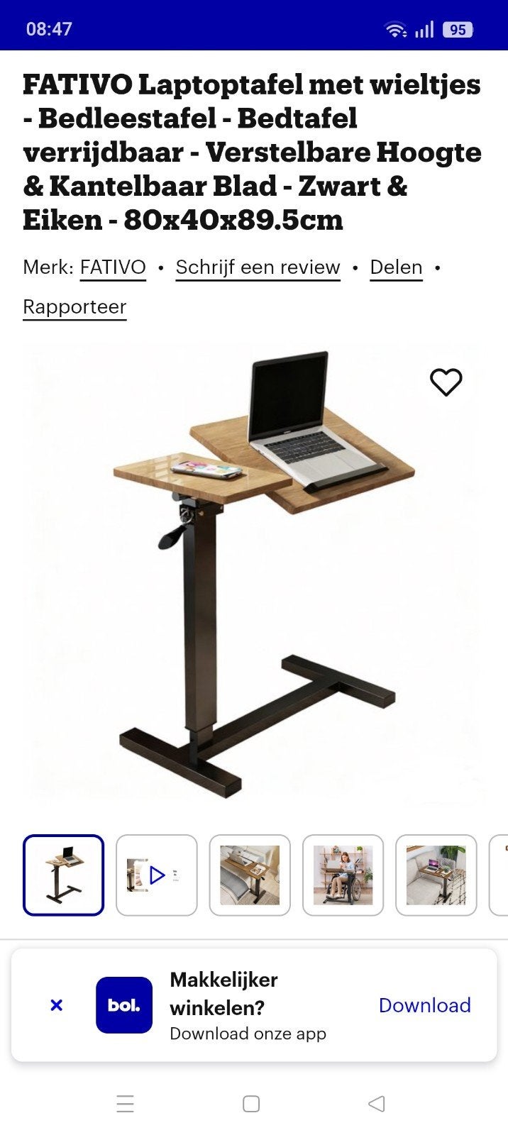 FATIVO Laptoptafel met wieltjes - Verrijdbaar & Kantelbaar, Ophalen, Nieuw