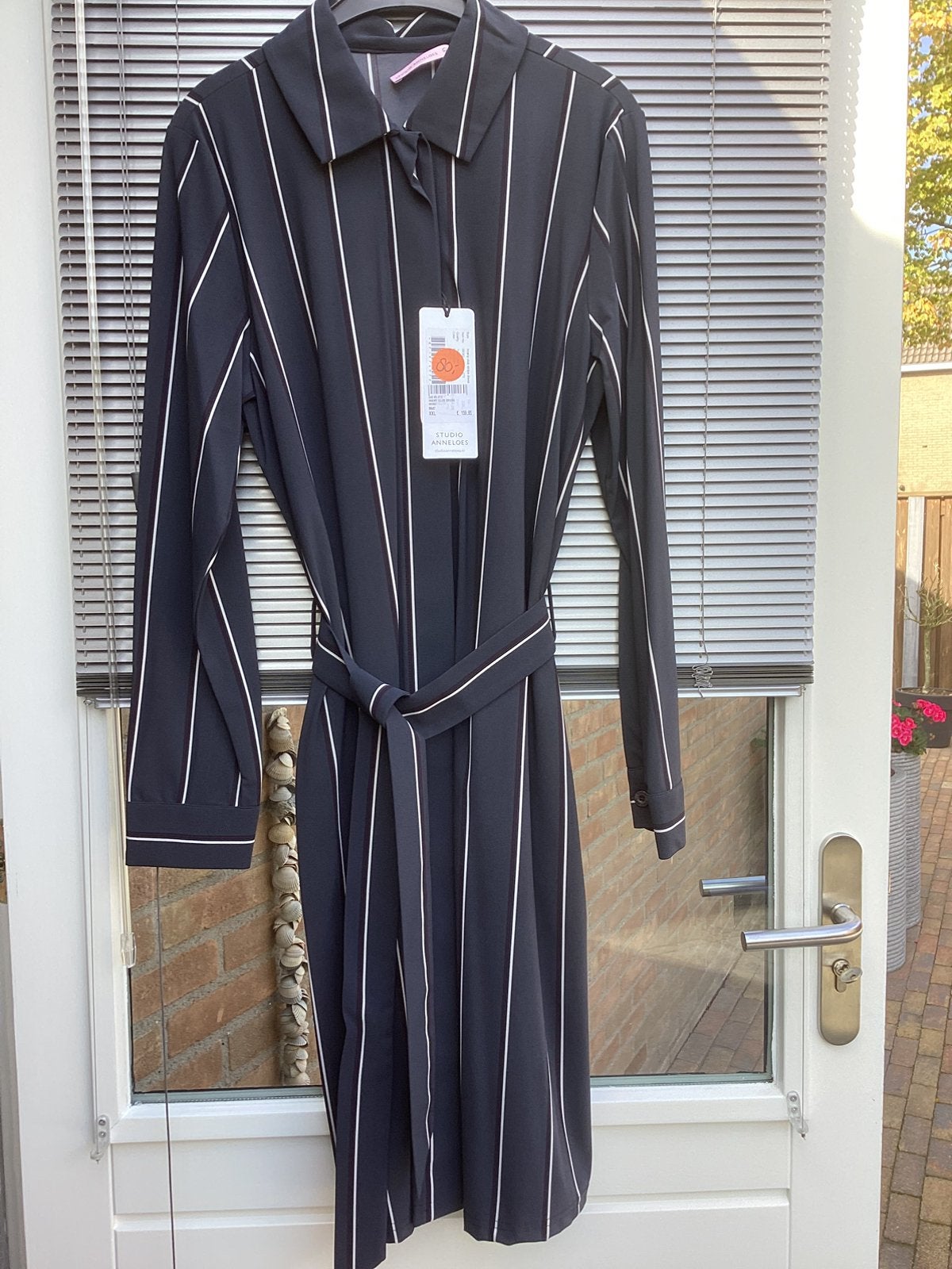 Studio Anneloes Travelstof jurk grijs bordeau offwithe, Maat 46/48 (XL) of groter, Nieuw, Ophalen of Verzenden, Knielengte