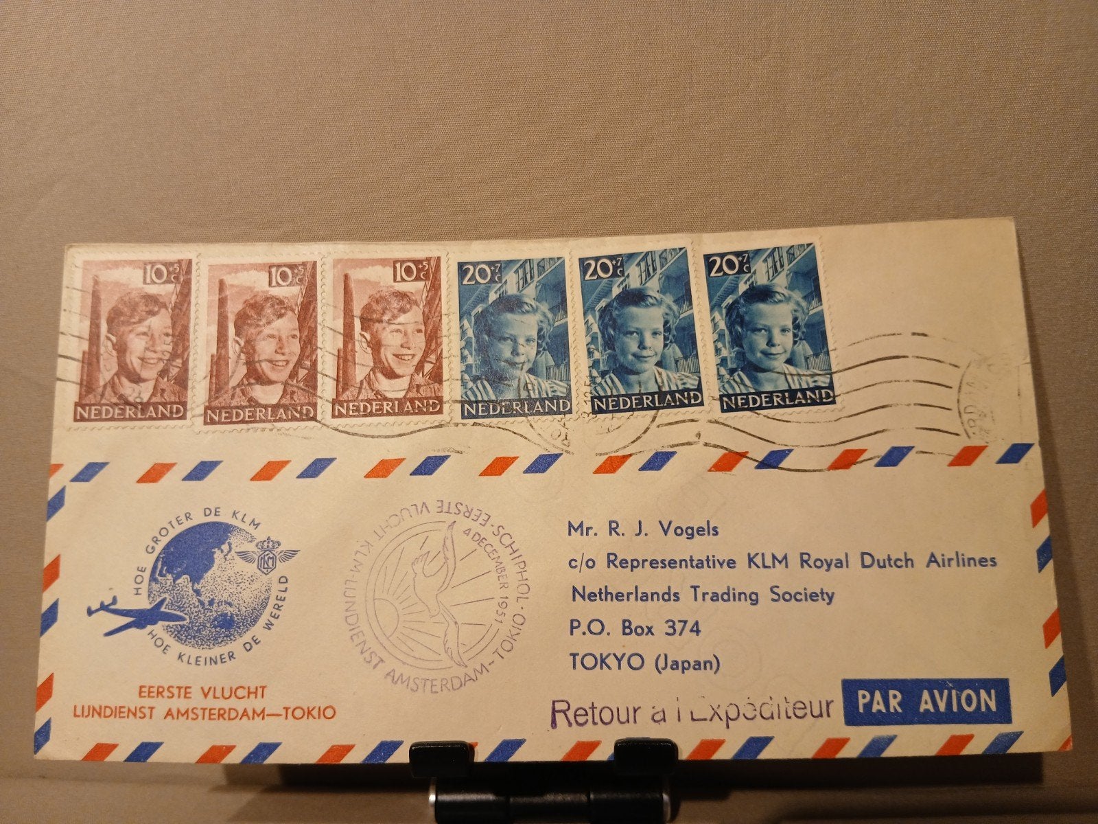 Eerste Vlucht Luchtpost Amsterdam-Tokio 1951 Envelop, Ophalen of Verzenden, Envelop