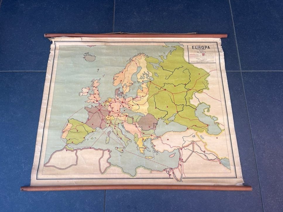 Oude schoolkaart Europa (Staatkundig) door R. Bos, Boeken, Gelezen, Landkaart, 1800 tot 2000, Europa Overig