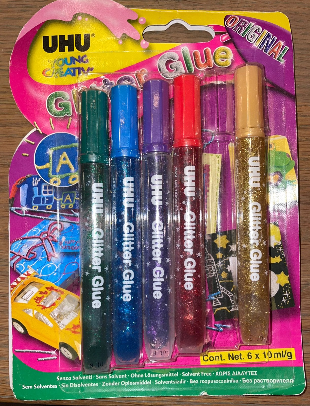 UHU Glitter Glue Set - 6 kleuren, 10ml per tube 4e, Ophalen of Verzenden, Zo goed als nieuw
