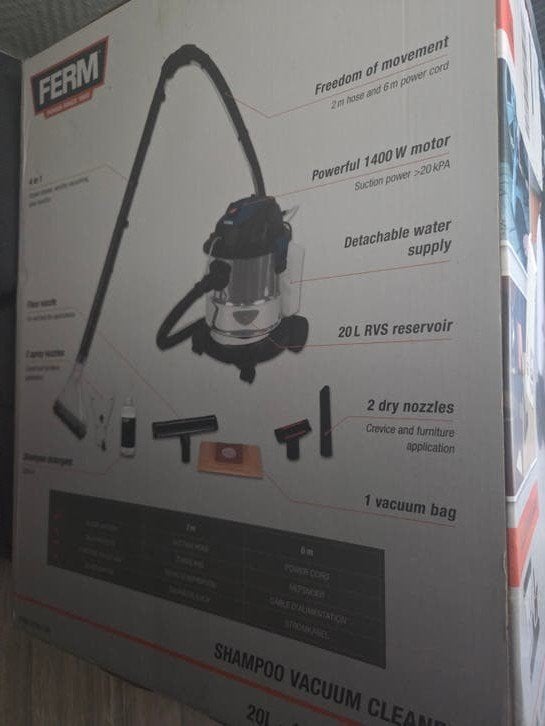 Nieuw: Ferm VCM1008 Shampoo Stofzuiger - 1400W, 20L, Witgoed en Apparatuur, Nieuw, Ophalen of Verzenden, Waterstofzuiger, Reservoir