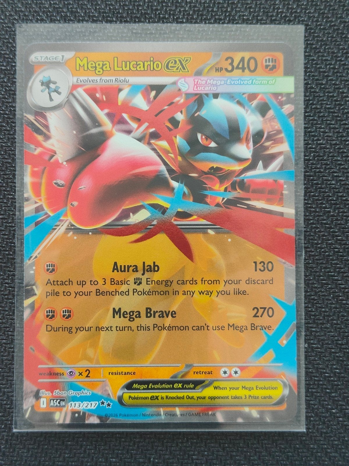 Mega Lucario EX ASC 113/217 NM Pokémon Kaart, Ophalen of Verzenden, Zo goed als nieuw, Losse kaart