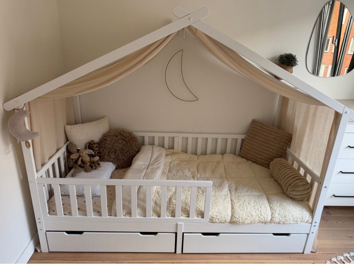 BEDHUISJE / EENPERSOONSBED «MAISON» | 200 X 90 CM | WIT, Ophalen of Verzenden, Nieuw, 180 cm of meer, 85 tot 100 cm