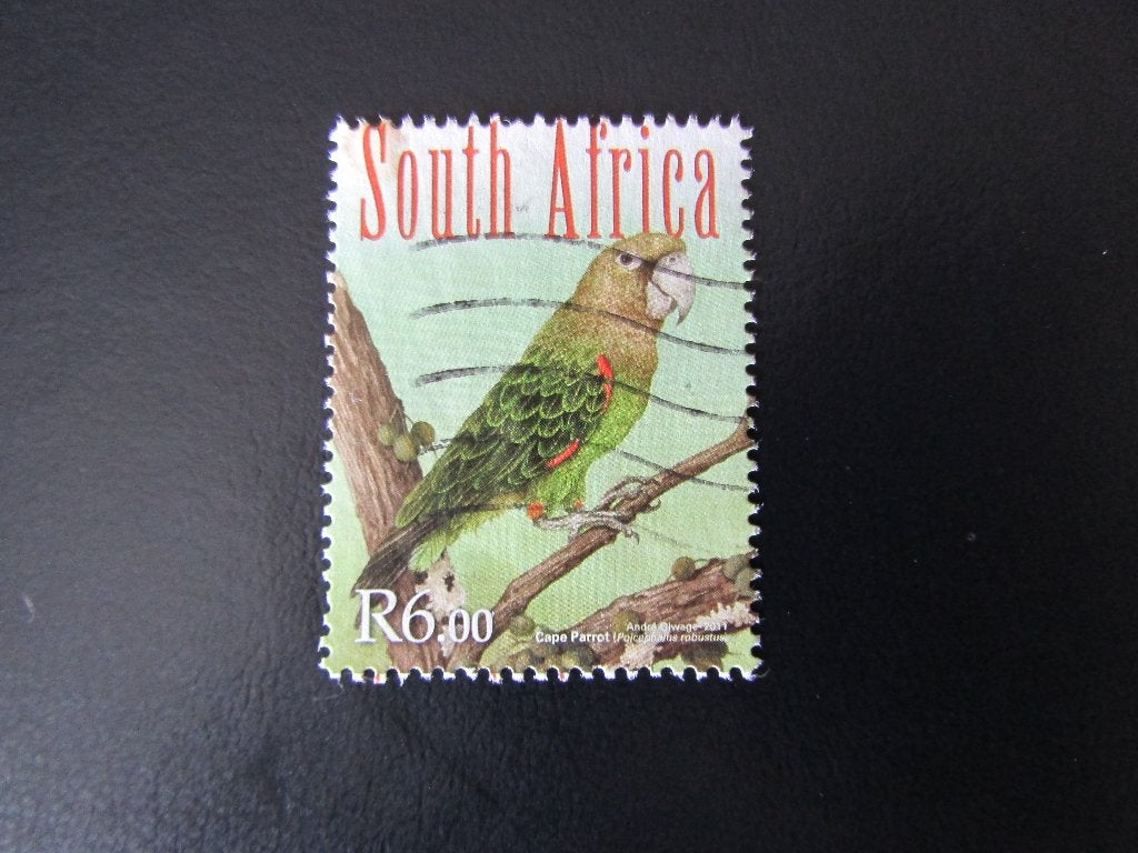 Postzegel Vogel: Kaapse Papegaai uit Zuid-Afrika, Ophalen of Verzenden, Gestempeld, Dier of Natuur