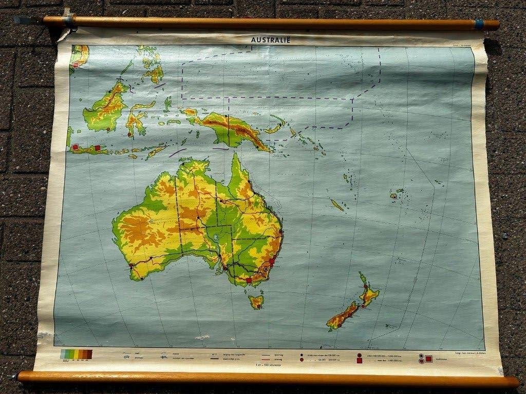 Australië en Nieuw Zeeland, Antiek en Kunst, Antiek | Schoolplaten, Ophalen of Verzenden, Aardrijkskunde