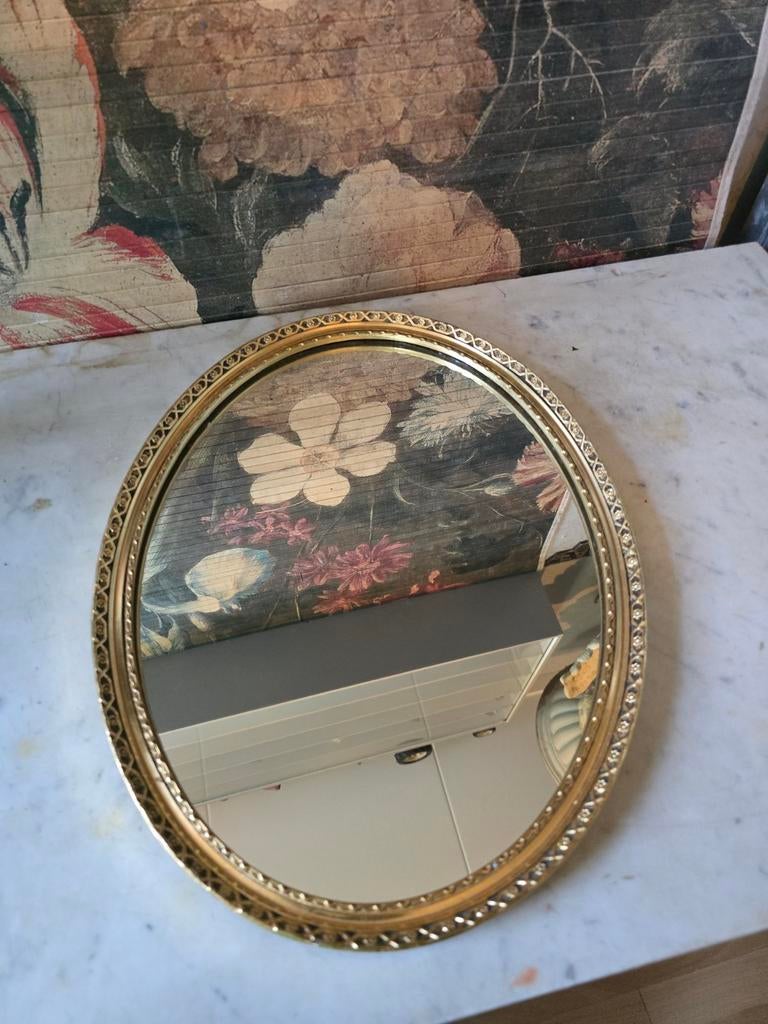 Vintage spiegel pieterman, Antiek en Kunst, Antiek | Spiegels, Ophalen of Verzenden, Ovaal, Minder dan 50 cm