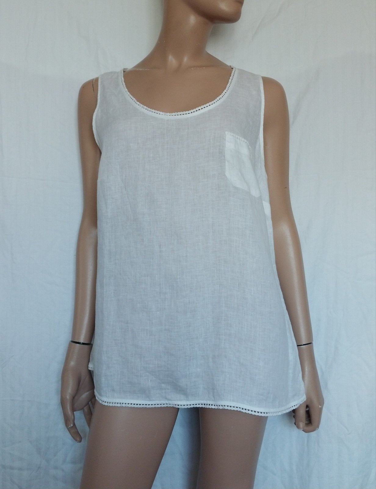 0039 ITALY LINNEN Top , Maat 42 ( XL ), Kleding | Dames, Ophalen of Verzenden, Zo goed als nieuw, Maat 42/44 (L), Wit