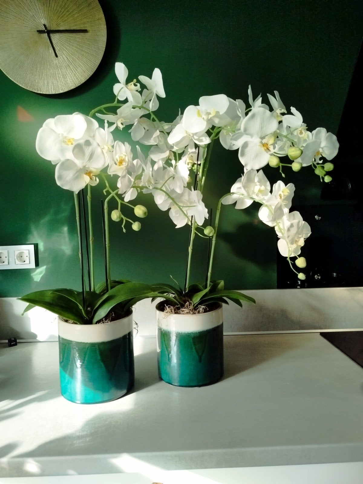 Kunst orchideeën in groene pot, Huis en Inrichting, Ophalen, Zo goed als nieuw