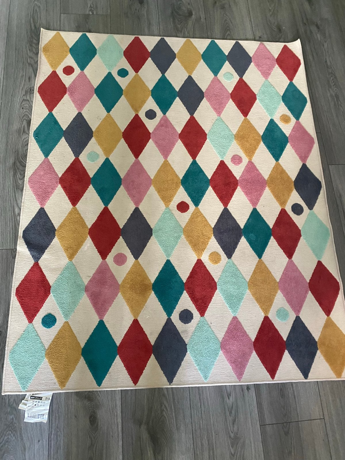 IKEA BUSENKEL Vloerkleed 130x160 cm - Kleurrijk Ruitpatroon, Ophalen, 100 tot 150 cm, Zo goed als nieuw, 150 tot 200 cm