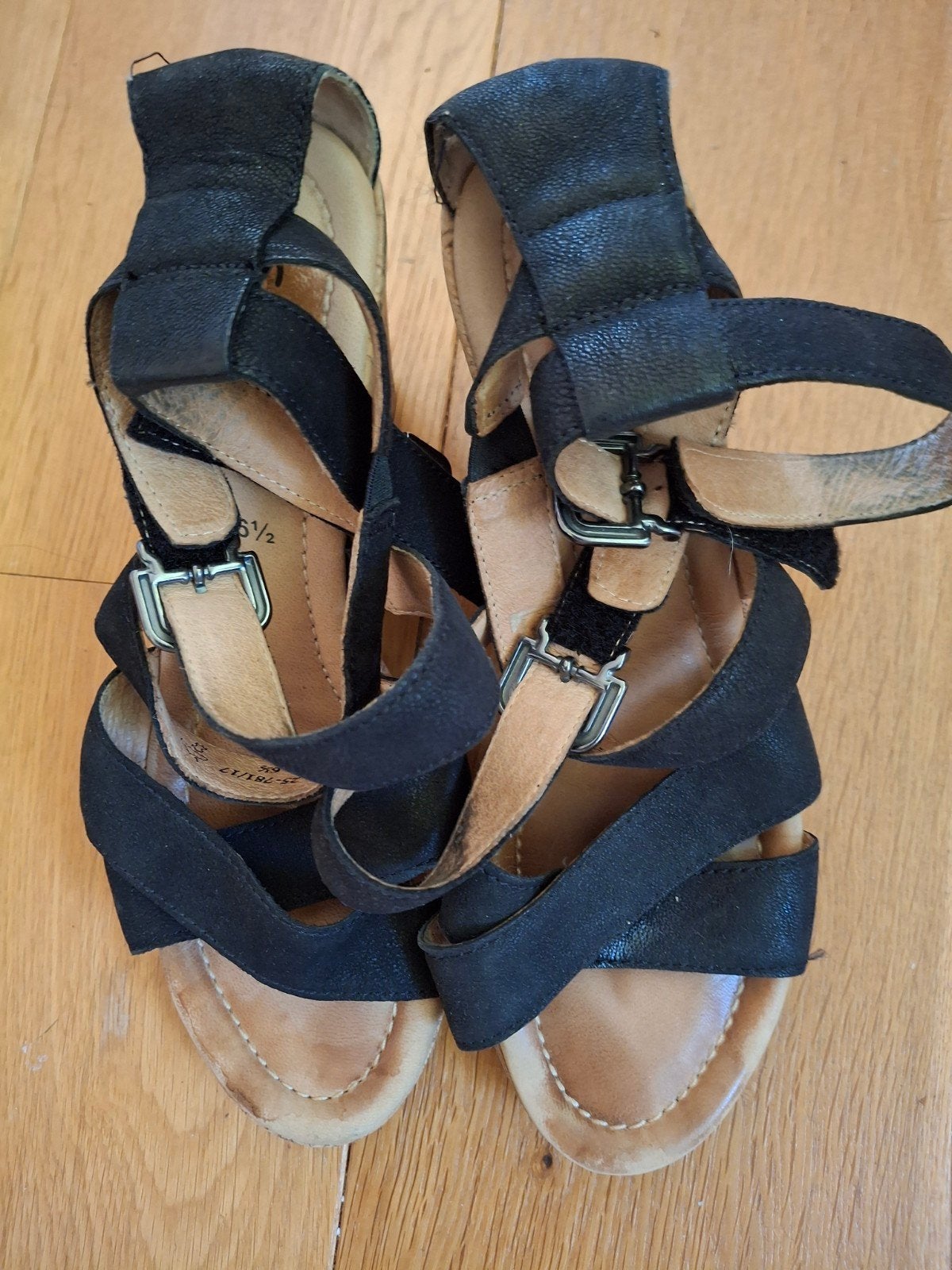 Gabor zwarte sandalen met sleehak en enkelbandjes mt 39,5, Zwart, Gabor, Gedragen, Sandalen of Muiltjes