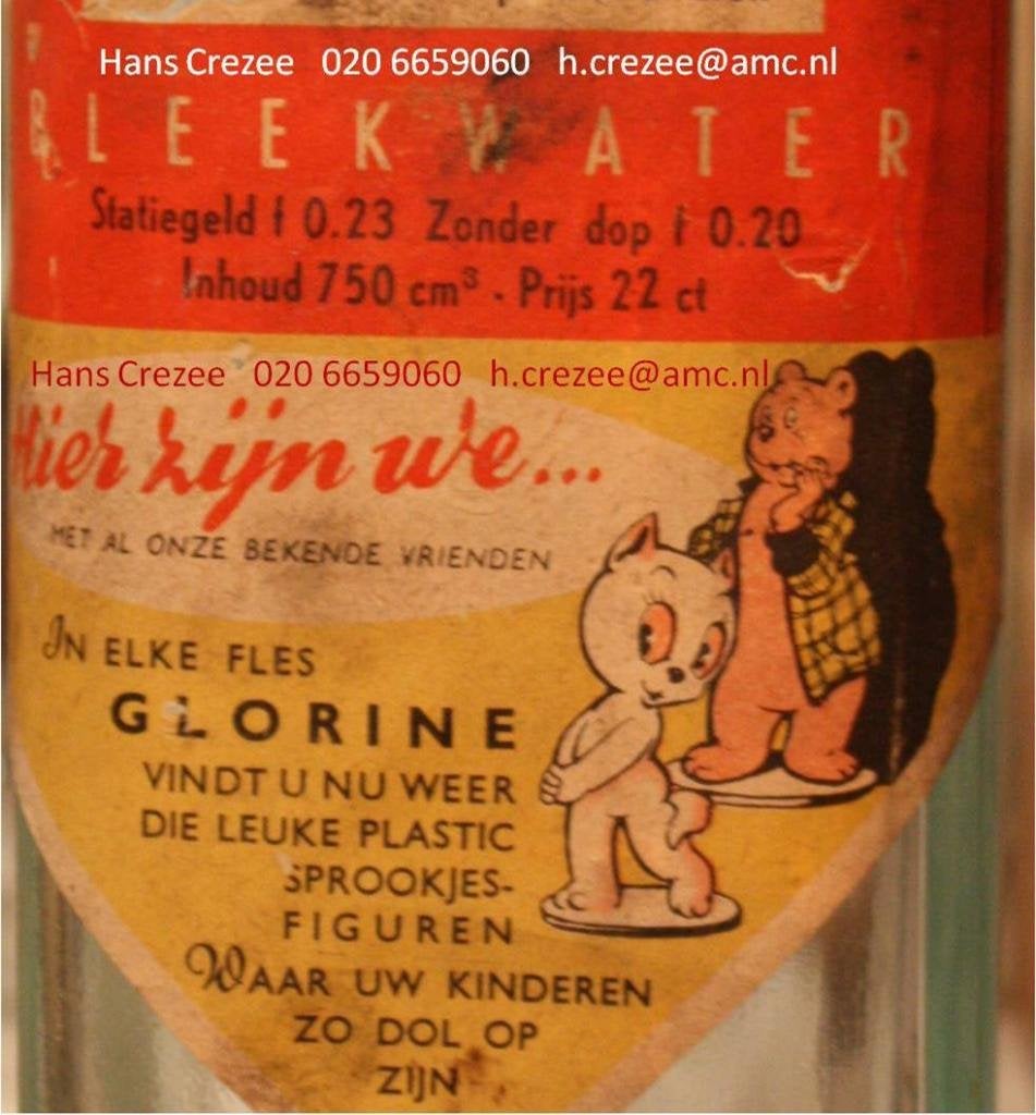 zoek oud fles glorine label met reclame tom poes heer bommel, Ophalen of Verzenden, Gebruikt, Verpakking