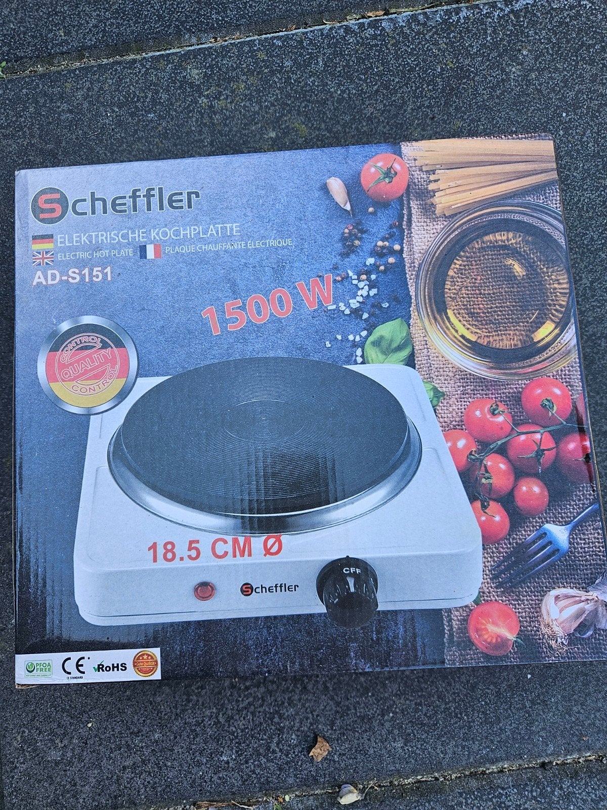 Scheffler Elektrische Kookplaat AD-S151 - 1500W, 18.5 cm Ø, Nieuw, 3 kookzones of minder, Ophalen of Verzenden, Vrijstaand