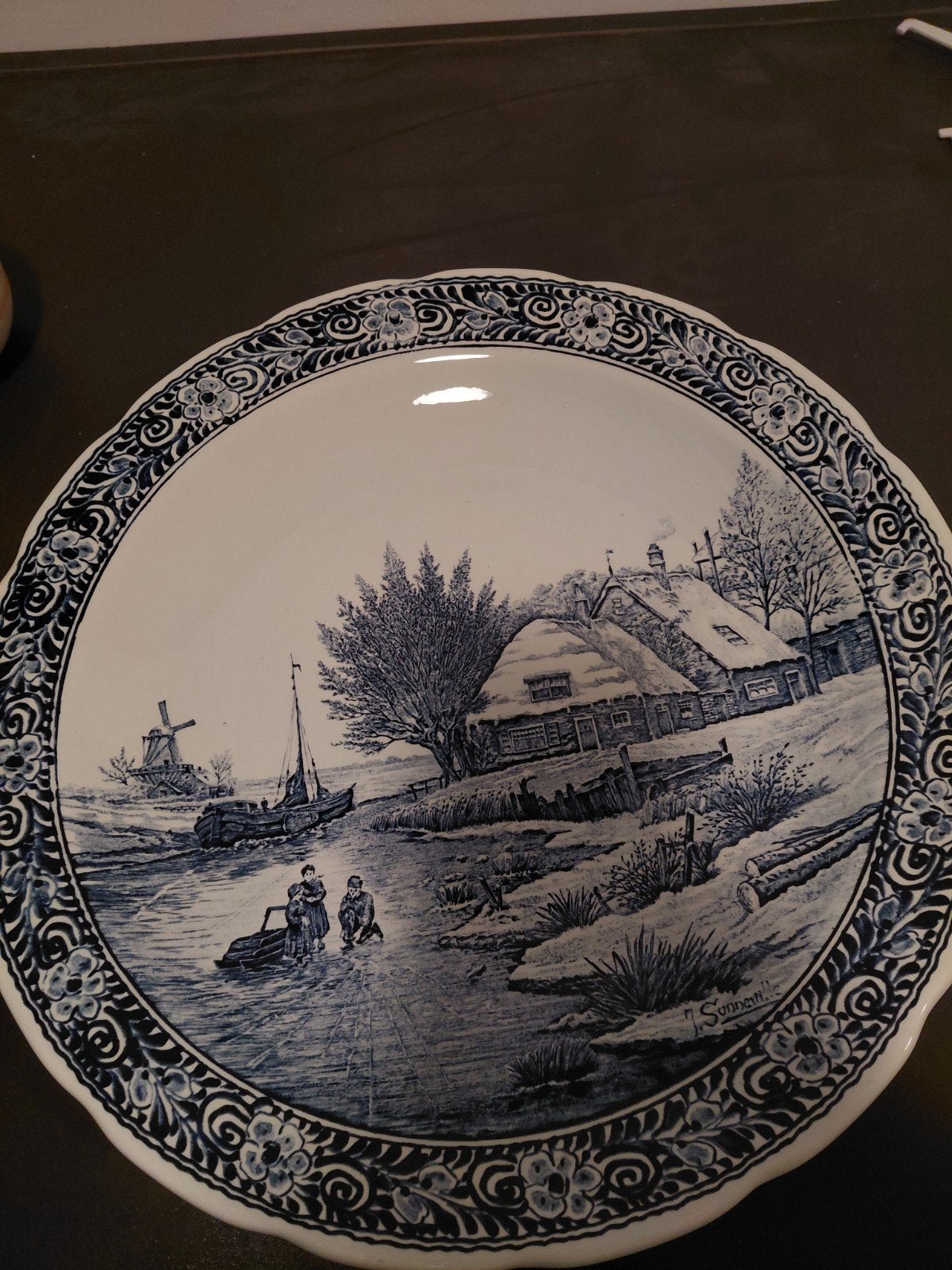 Boch België Delfts Blauw Wandbord - Winterlandschap, Antiek en Kunst, Ophalen