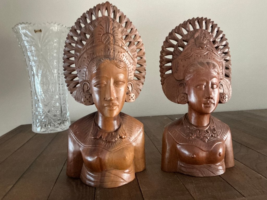 Balinese houten bustes handgesneden Indonesisch houtsnijwerk, Ophalen, Overige onderwerpen, Buste, 20 - 50 cm