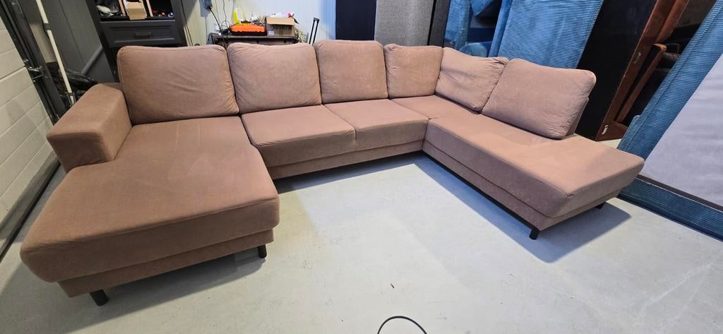U-bank zitmax bruin/taupe, 1.5 jaar oud, Ophalen, Onbekend, Zo goed als nieuw, Stof